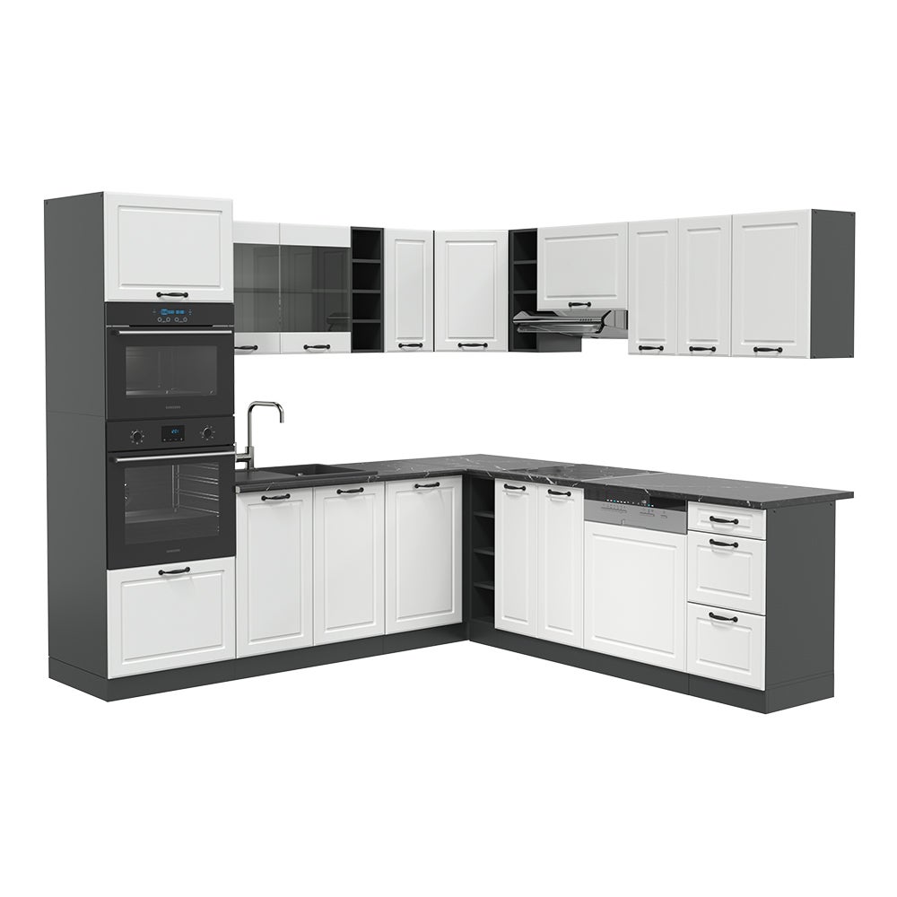 Vicco Kuchnia narożna R-Line, Biały dworek/antracyt, 247 x 60 cm , BP Antracyt
