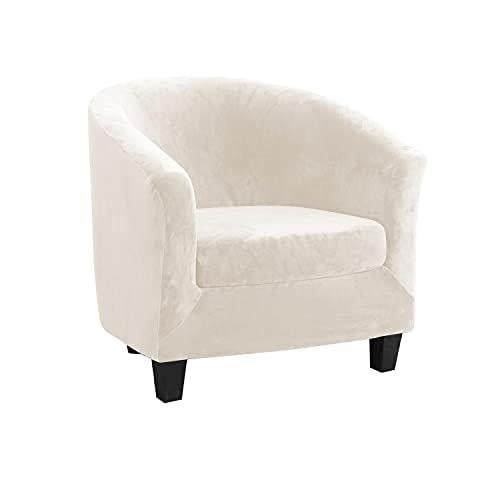 Welurowy Pokrowiec na Fotel Klubowy Zestaw Dwuczęściowy Elastyczny Pokrowiec na Fotel do Salonu Cabriolet Tub Chair z Pokrowcem na Poduszkę (Beżowy)