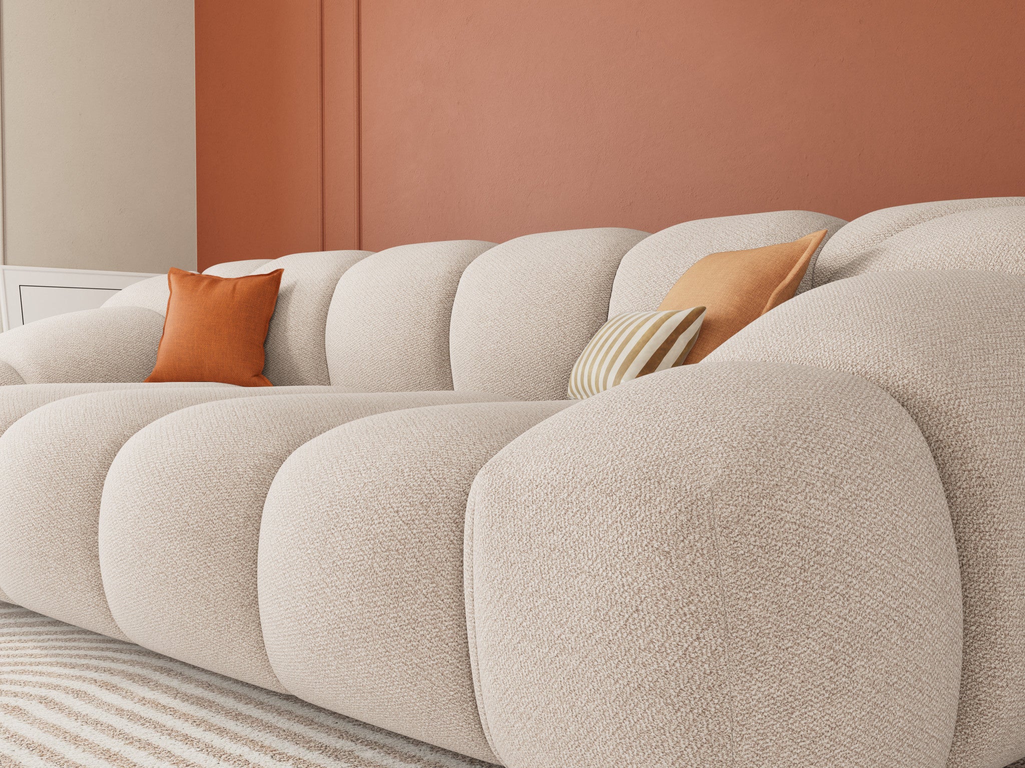 Canapé droit 3 places en velours texturé beige - AVA - Best Mobilier - 6