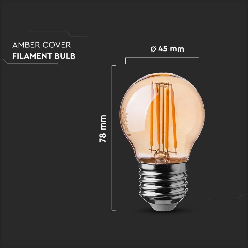 Lampadina LED E27 4W G45 Filamento Ambrato 2200K - 3