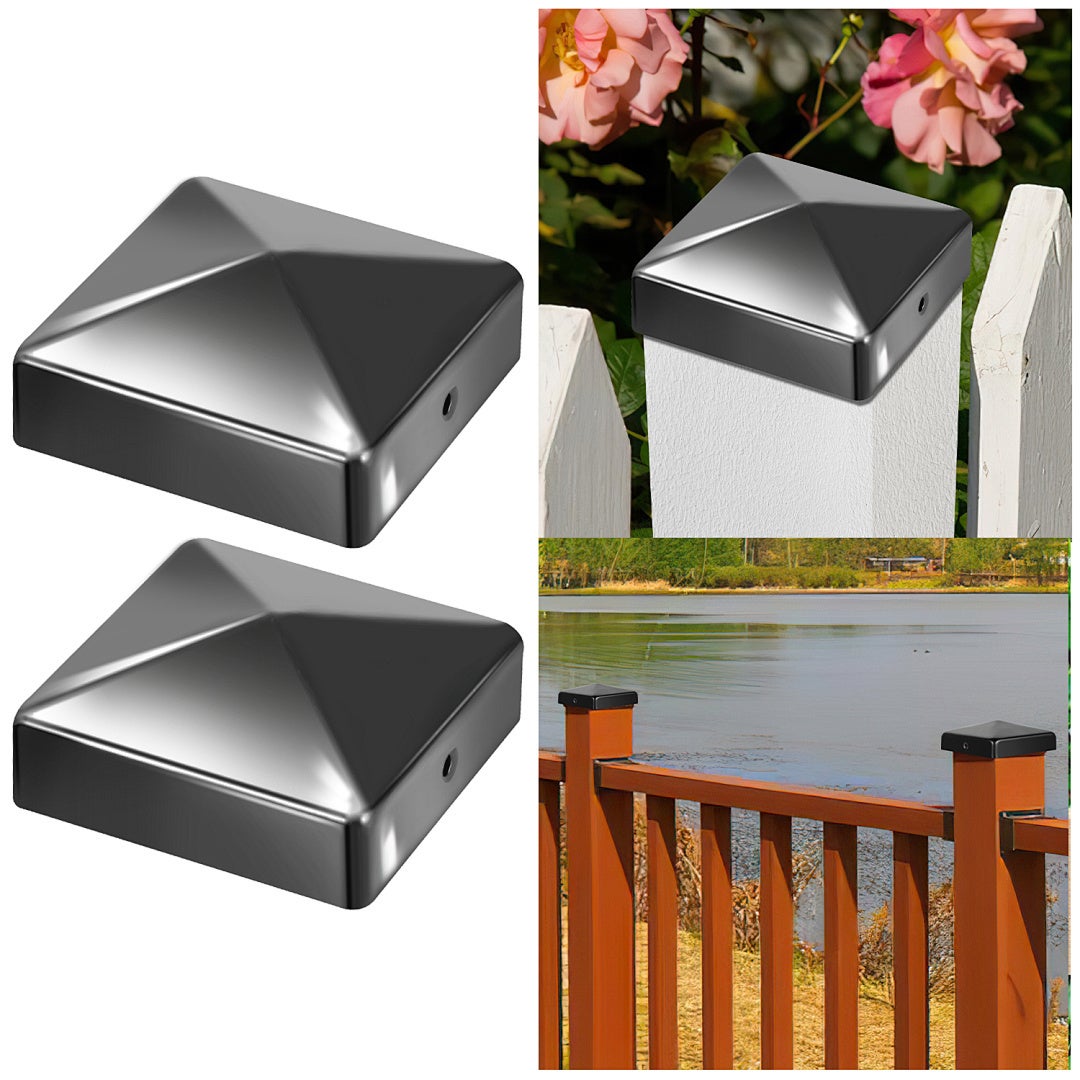 Daszek na słupek 71x71 mm zestaw 10 szt., czarna metalowa nakładka, ochrona przed warunkami atmosferycznymi do ogrodzeń i balustrad