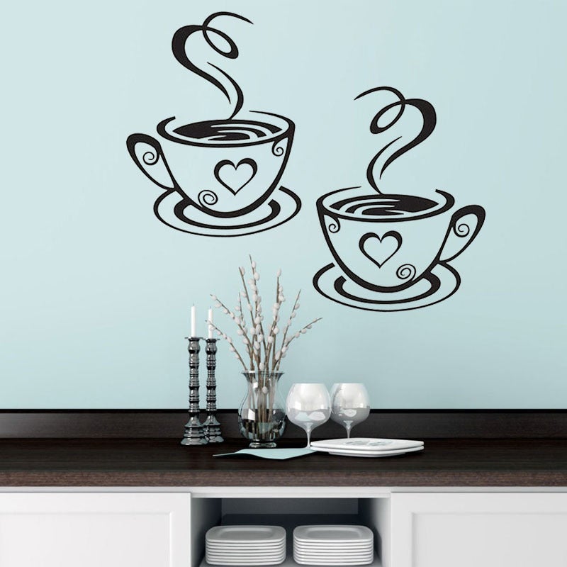 Autocollants Muraux Café Tasses Et Grains De Café - Stickers Amovibles Décoration Cuisine