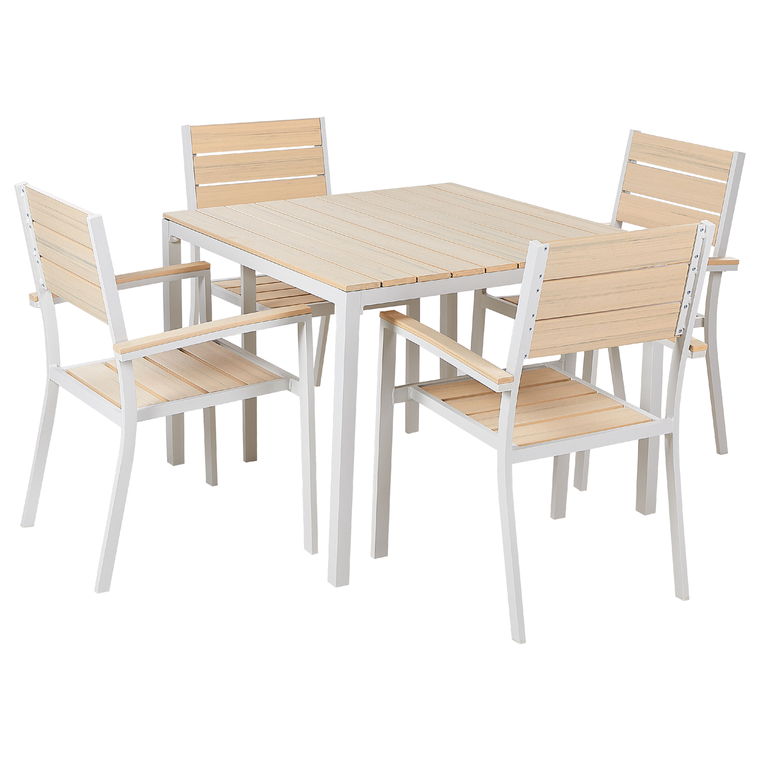 Table Jardin Plastique Dekohome - 90cm Diamètre - 4 Places - Blanc - Intérieur/Extérieur