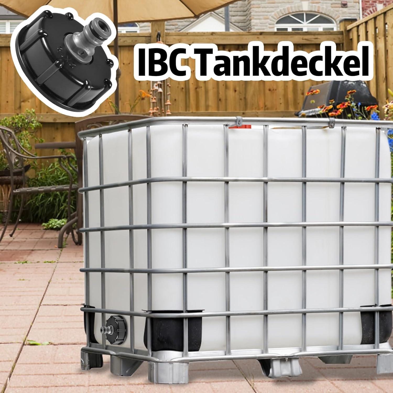 Adaptateur pour bouchon de réservoir IBC d'eau - raccord IBC S60x6 - trou fileté de 1/2 pouce - 6