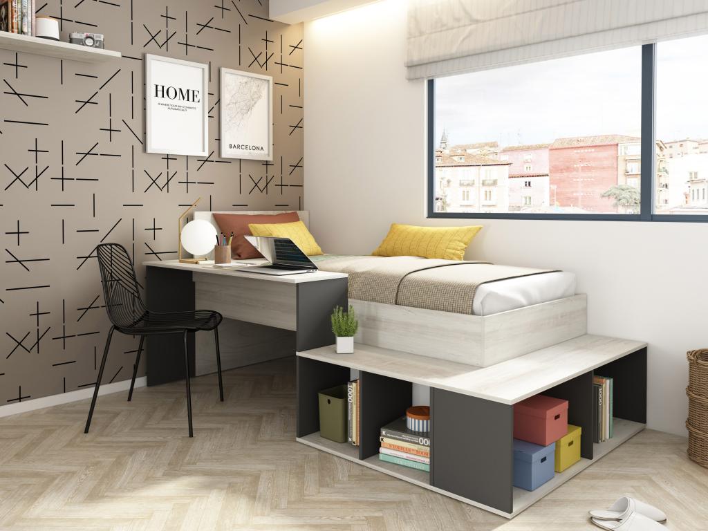 Letto Combinato RIGALI 90x200 Cm Con Scrivania E Vani Portaoggetti - Colore Rosa E Legno Chiaro - Vente-unique