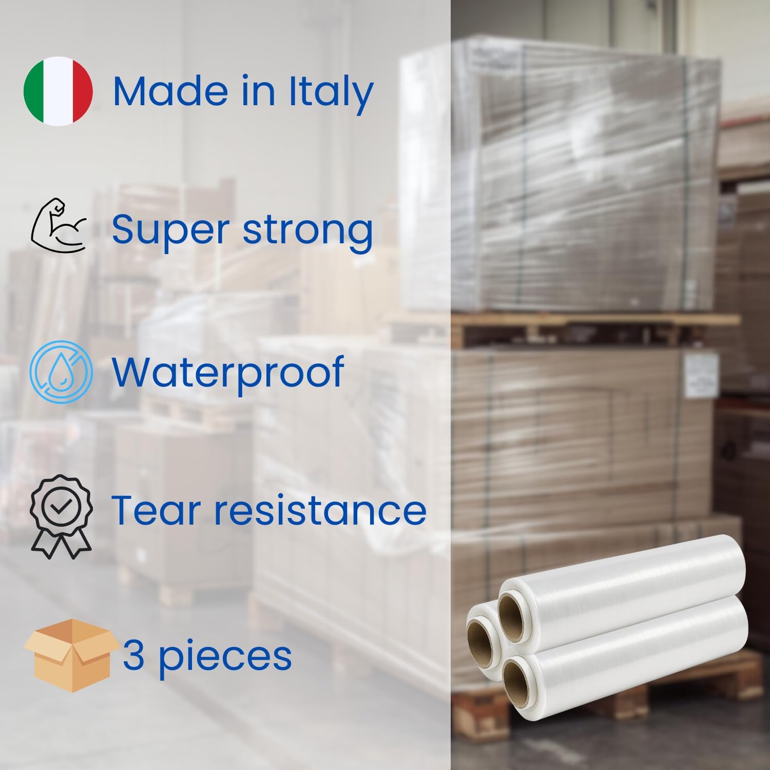 EVOTRADE 3 Rouleaux de Film Étirable Transparent pour Emballage 50 cm x 200 m, Film en PVC pour Emballage, Palettes et Déménagements - 5