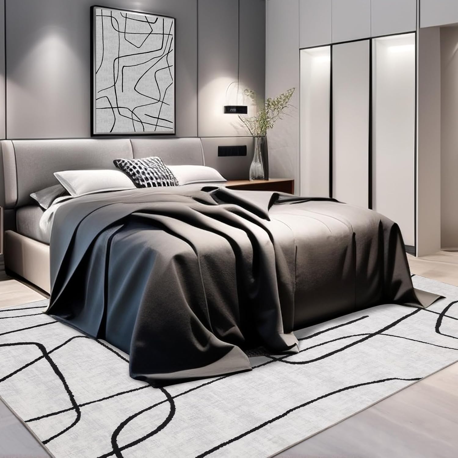 Tapis à motifs géométriques 120*200 cm - tapis lavable pour salon et chambre, grand tapis moderne ultra-fin antidérapant, décoration d'intérieur - 6