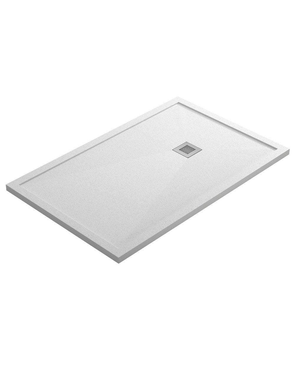 Base de duche em resina com válvula de aro extraplano antiderrapante e grelha | Textura de pedra | Branco | 70 X 100 cm - 2