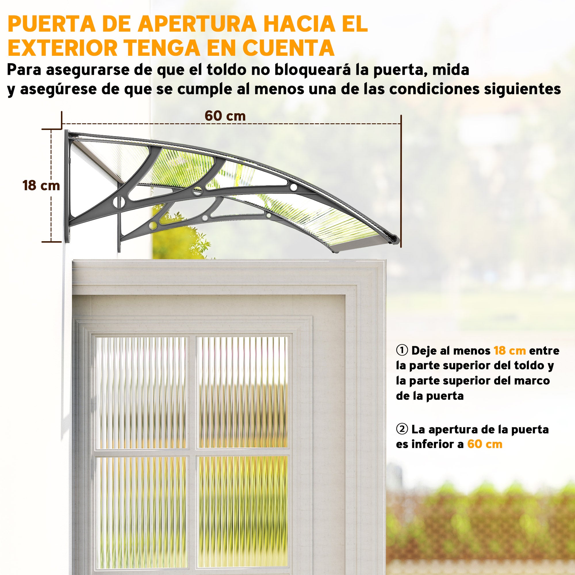 Marquise exterior em policarbonato Outsunny 110x60x20 cm transparente - 7