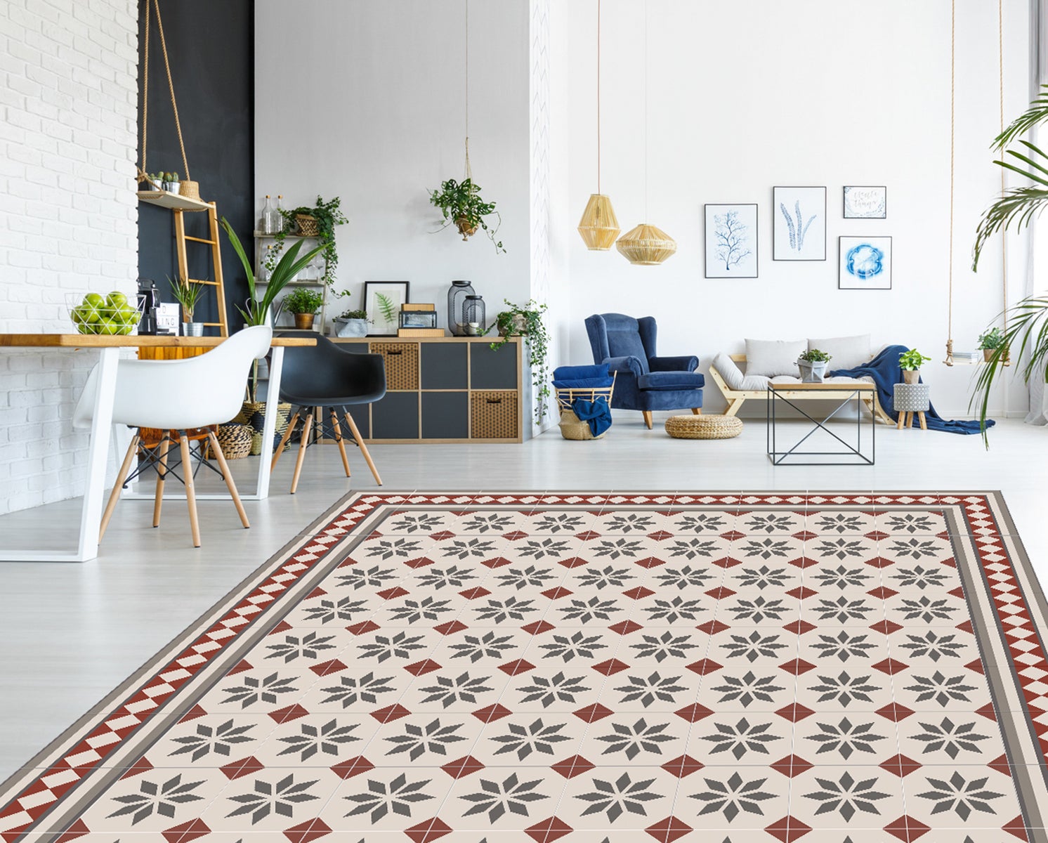 Tapis antidérapant en vinyle Jolie 133x200 cm - PVC imprimé, lavable, ignifuge, pour le salon ou la cuisine, style hydraulique - 6