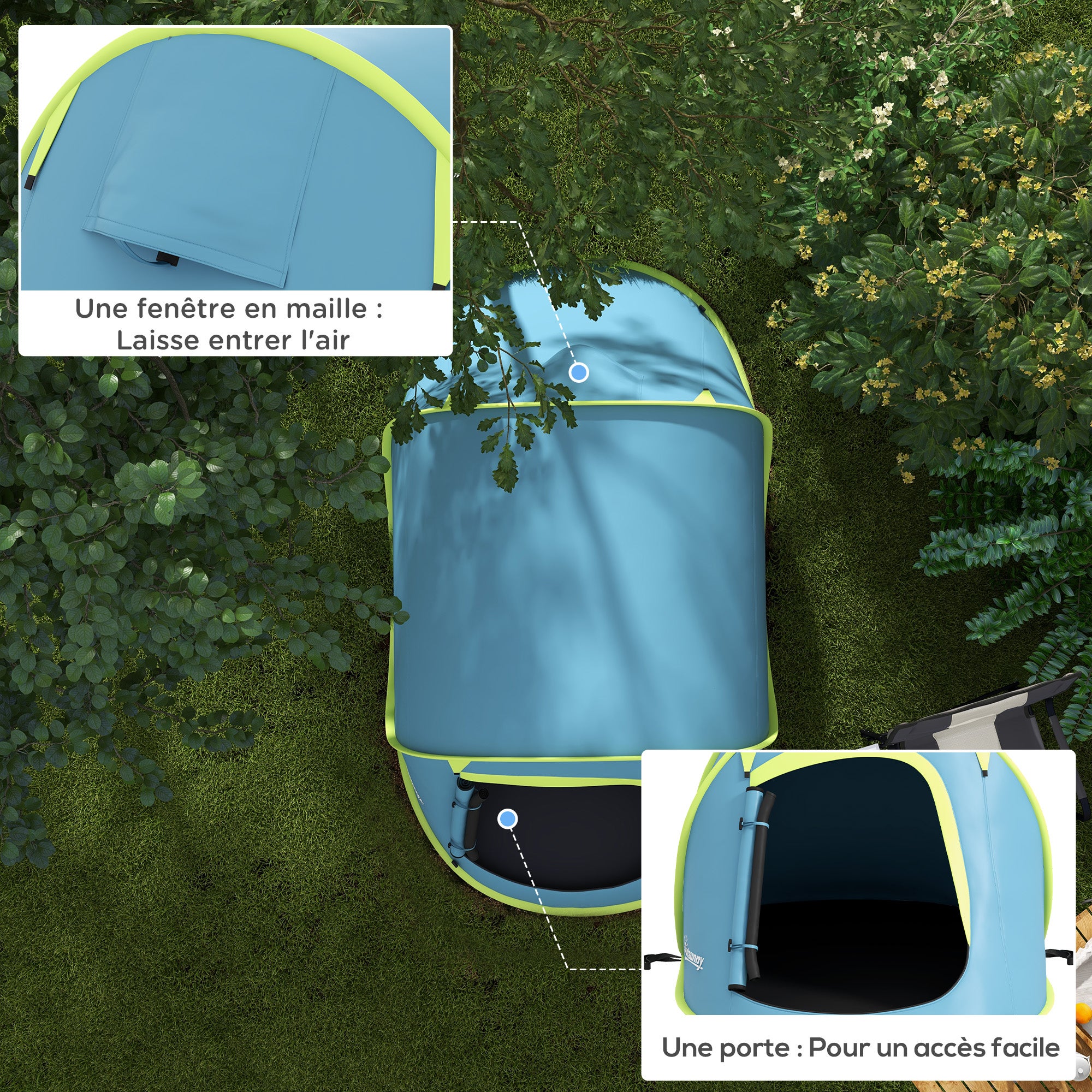 Tente de camping 2-3 personnes étanche 2000 mm avec sac de transport pour la randonnée 245x148x105 cm Bleu - 8