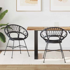 Confezione 2 Sedie In Rattan Sintetico Emi – Nere, Per Interno/esterno, Con Gambe In Metallo, Altezza Seduta 46 Cm