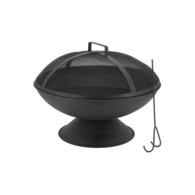 Brasero De Jardin 76 Cm Avec Grille Et Couvercle - Foyer Extérieur, Barbecue Charbon - Noir