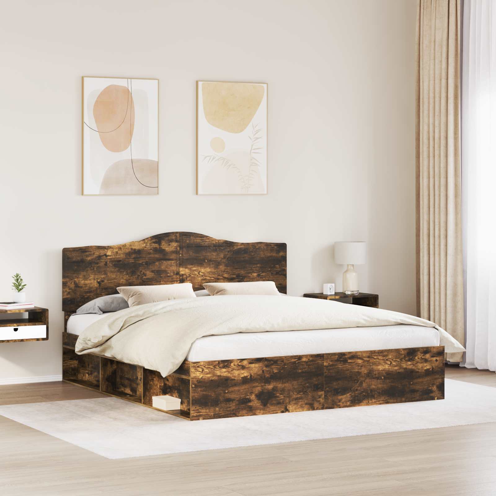 Cadre de lit en pin massif, chêne fumé, pour la chambre, 200 × 200 cm - 3