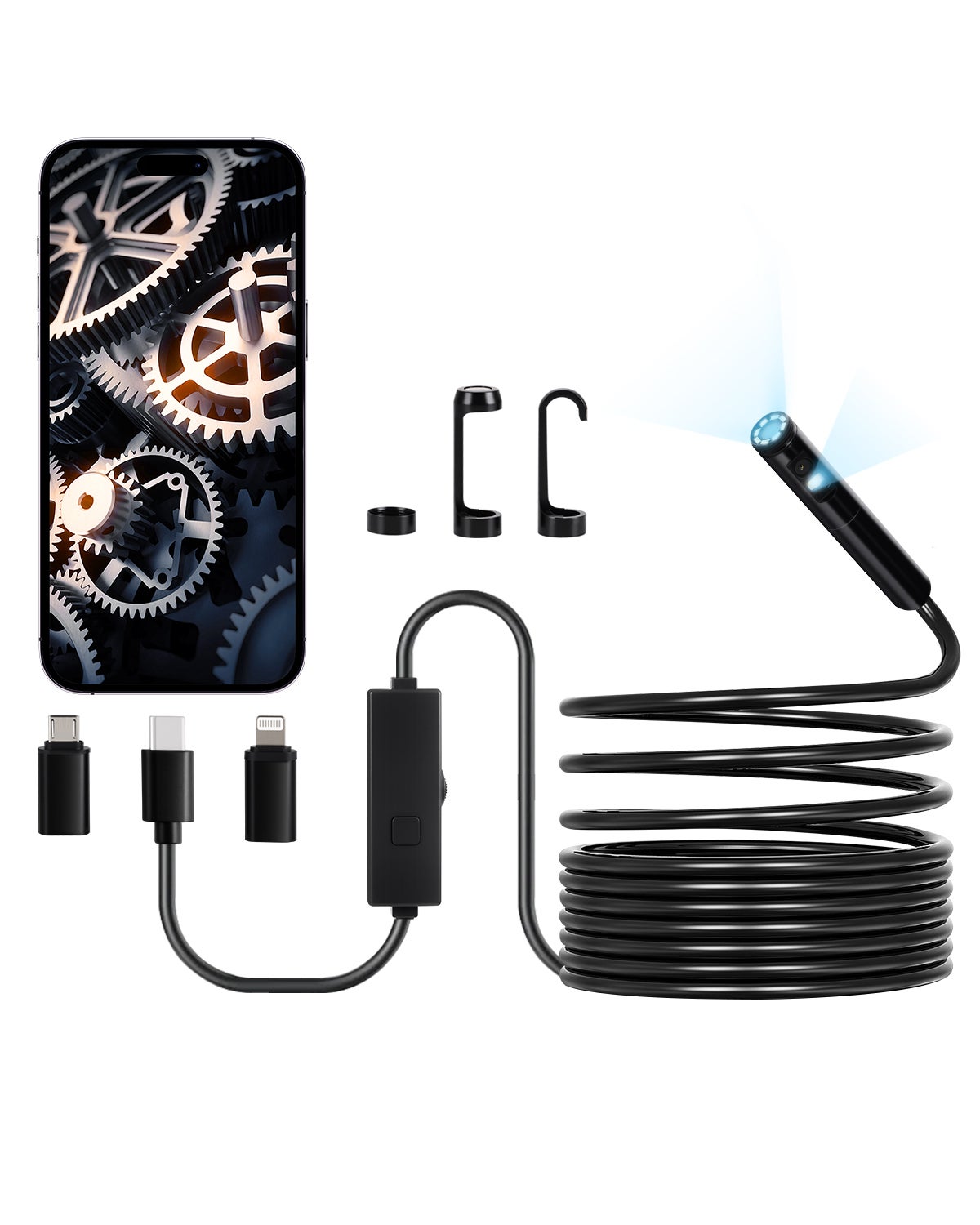 Kamera endoskopowa Dual Lens Borescope Endoscope na Androida IOS z 5-metrowym kablem Snake VEVOR