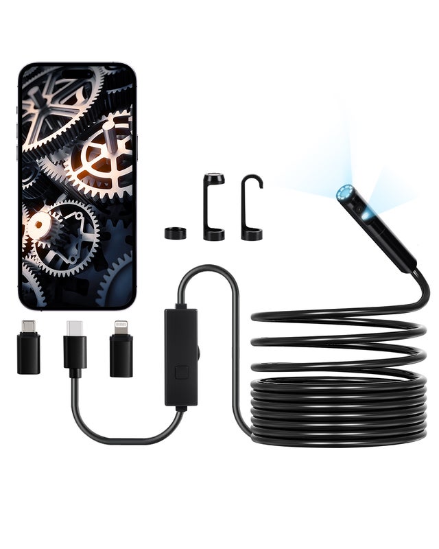 Caméra endoscopique,VEVOR double objectif,HD 1920p,éclairage LED 8+1,zoom x2,câble serpent 5 m,étanche IP67,Android,iOS,automobile,plomberie