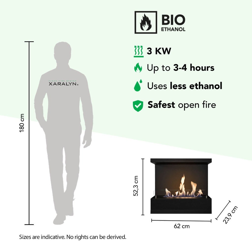 Xaralyn | Lareira embutida a bioetanol Unidade L panorâmica - A chama aberta mais segura - Aquecimento 3 KW - 8