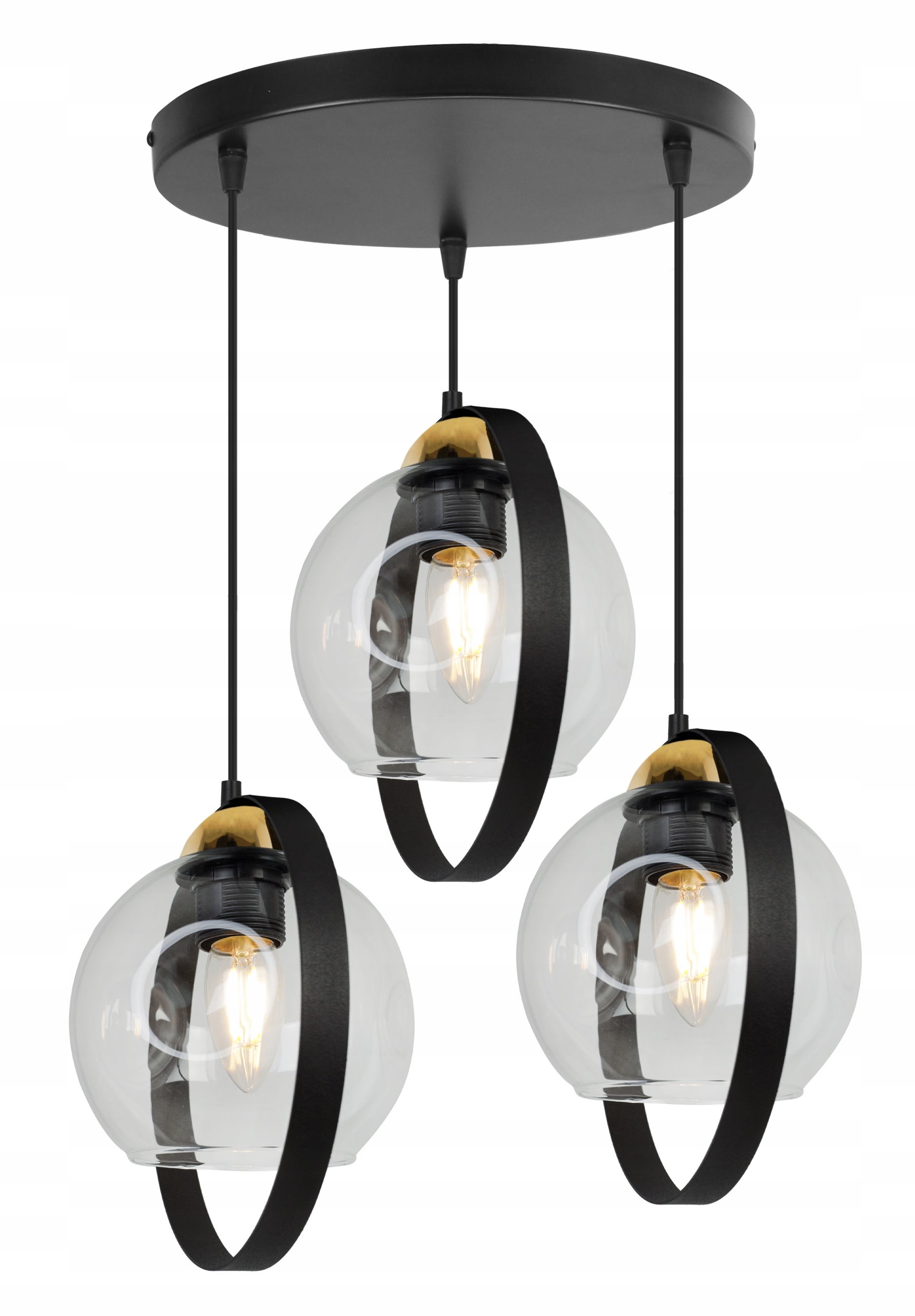 Lampa sufitowa wisząca modern 3xE27 klosz pierścienie czarny/transparentny Light Home LH