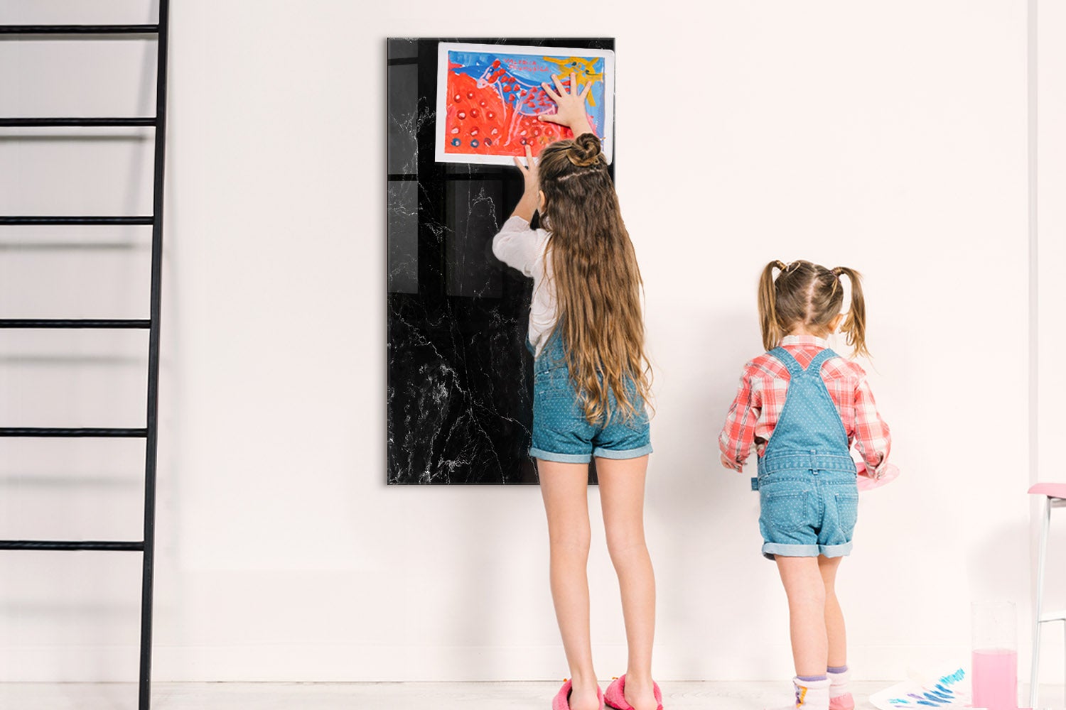 Tableau magnétique mural, Tulup - 60x120 cm - Marbre foncé, 5 aimants, une éponge, un marqueur blanc - 3