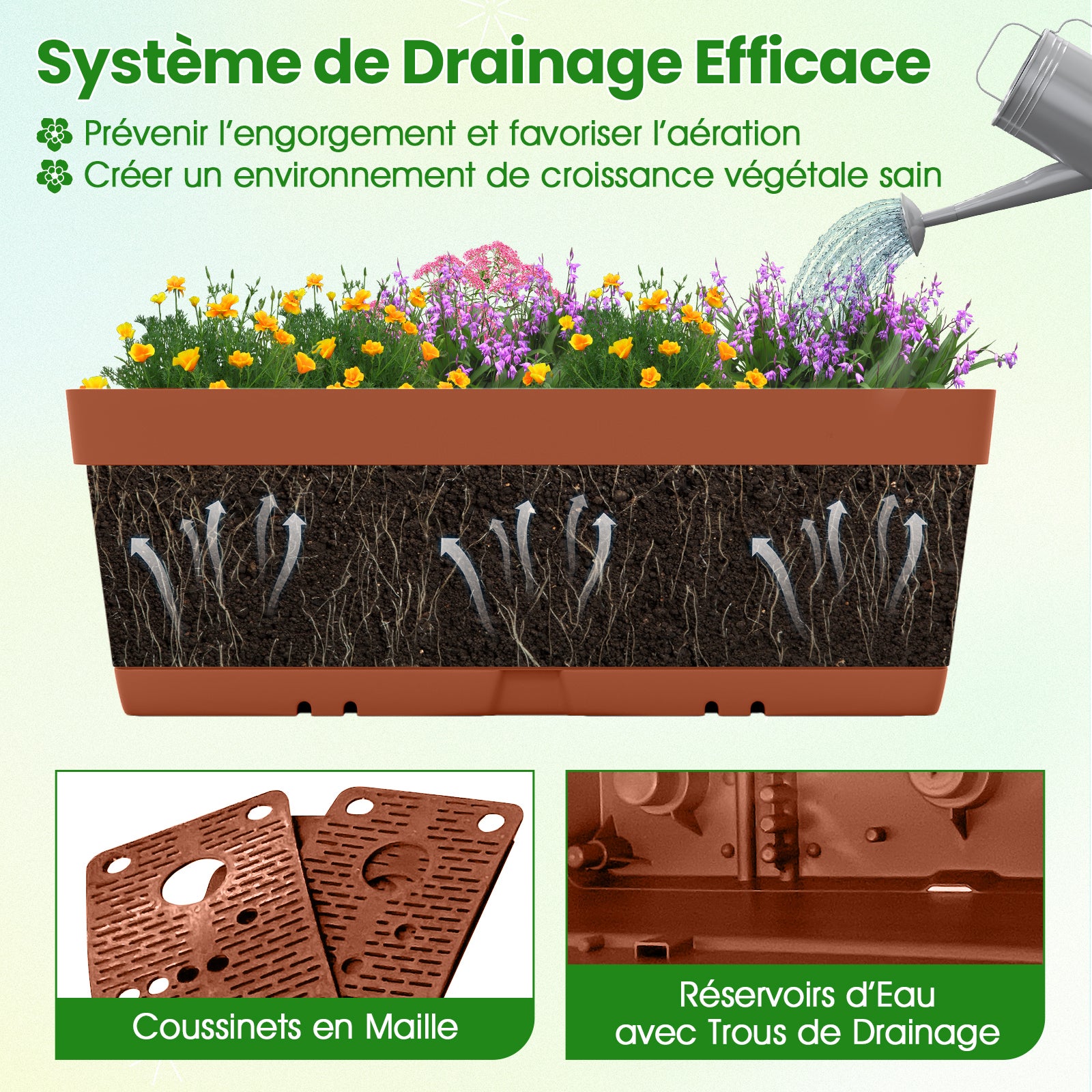 Jardinière Surélevée Vertical avec 6 Bacs de Plantation Trous de Drainage, Lit de Jardin Arrangement DIY pour Fruits Légumes Fleurs Herbes, Marron - 6