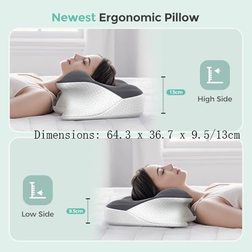 Almofada cervical para alívio da dor no pescoço, almofada anatómica de espuma viscoelástica, para dormir de lado, cinzento escuro | 1250 g - 2