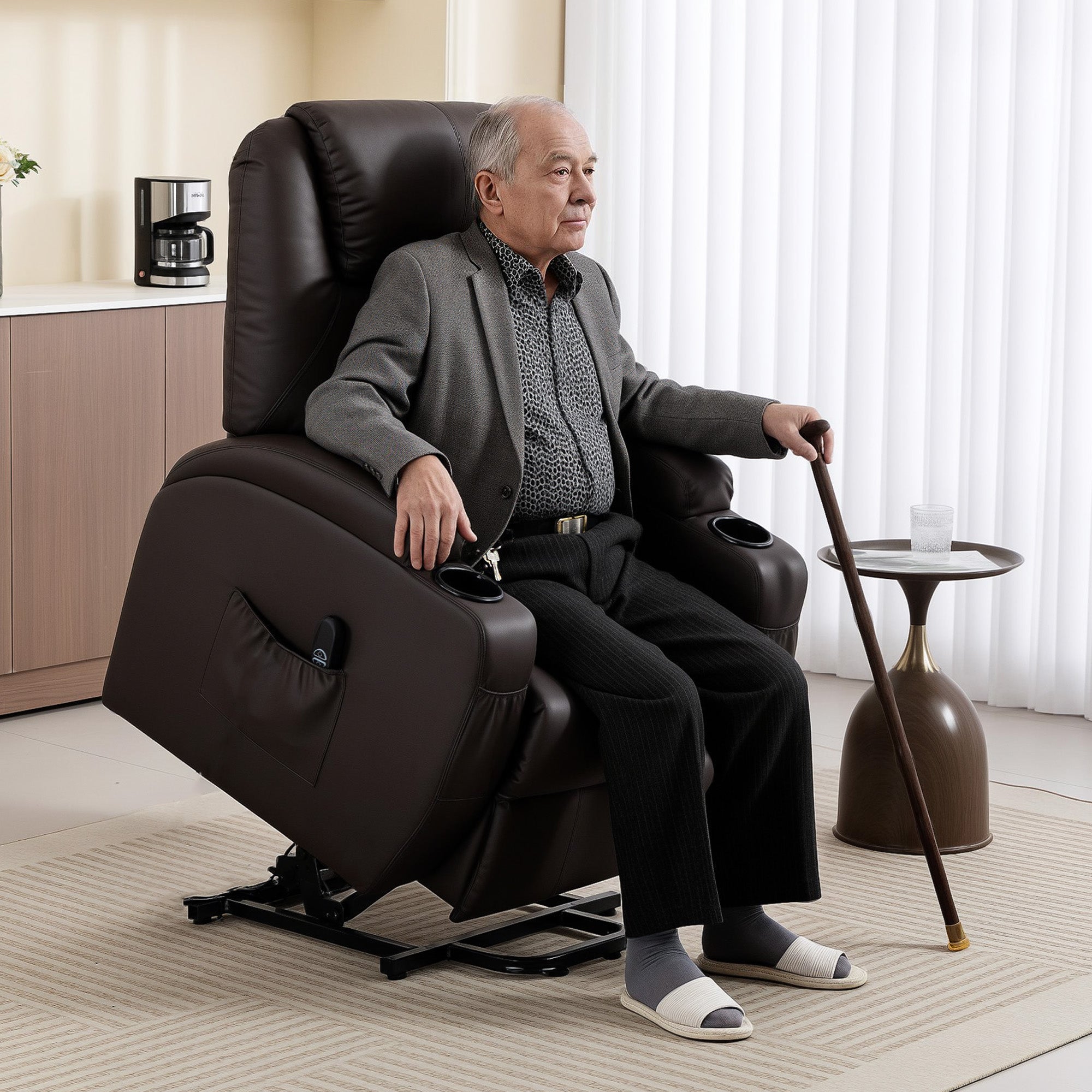 Fauteuil inclinable avec fonction releveur, télécommande, porte-gobelet ...