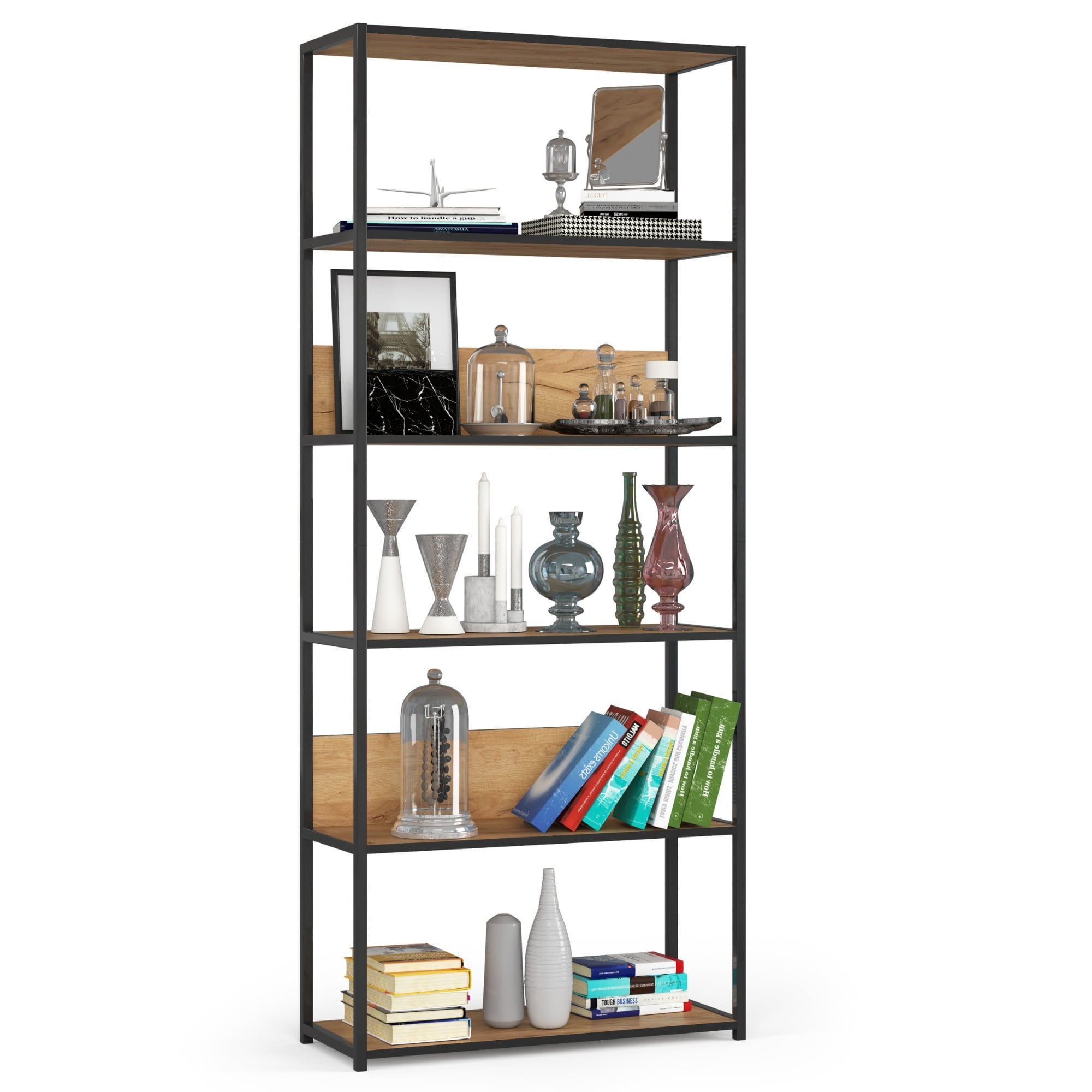 Regał industrialny AKORD metalowy Czarny Dąb Craft 80x32x192 cm