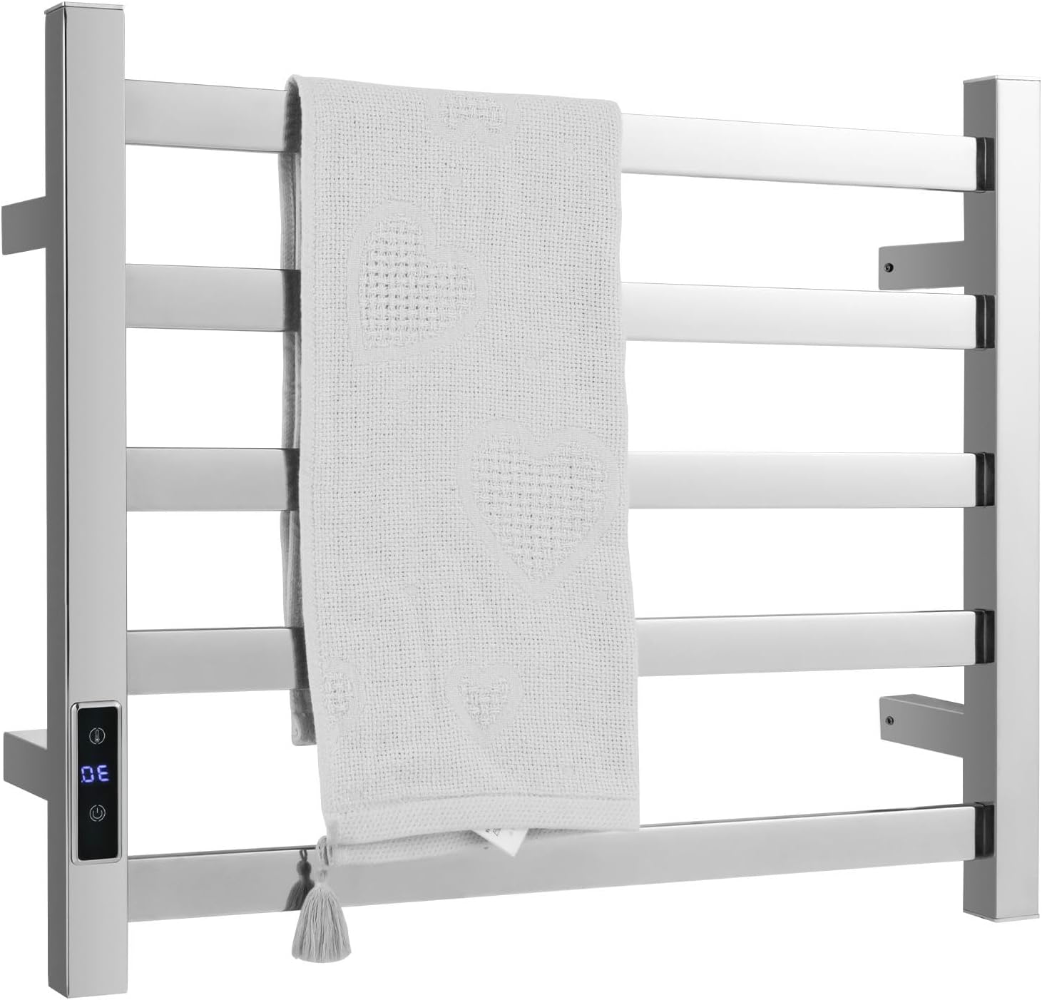 Sèche-serviettes électrique Sur Pied - 100W, 5 Barres, Thermostat 55°C, Blanc, Plug-in