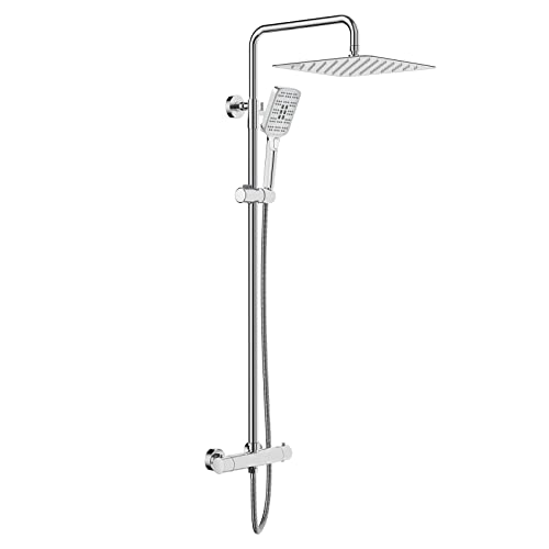 Colonna Doccia Termostatica Rainsworth - Soffione 25cm, Altezza Regolabile 92-126cm