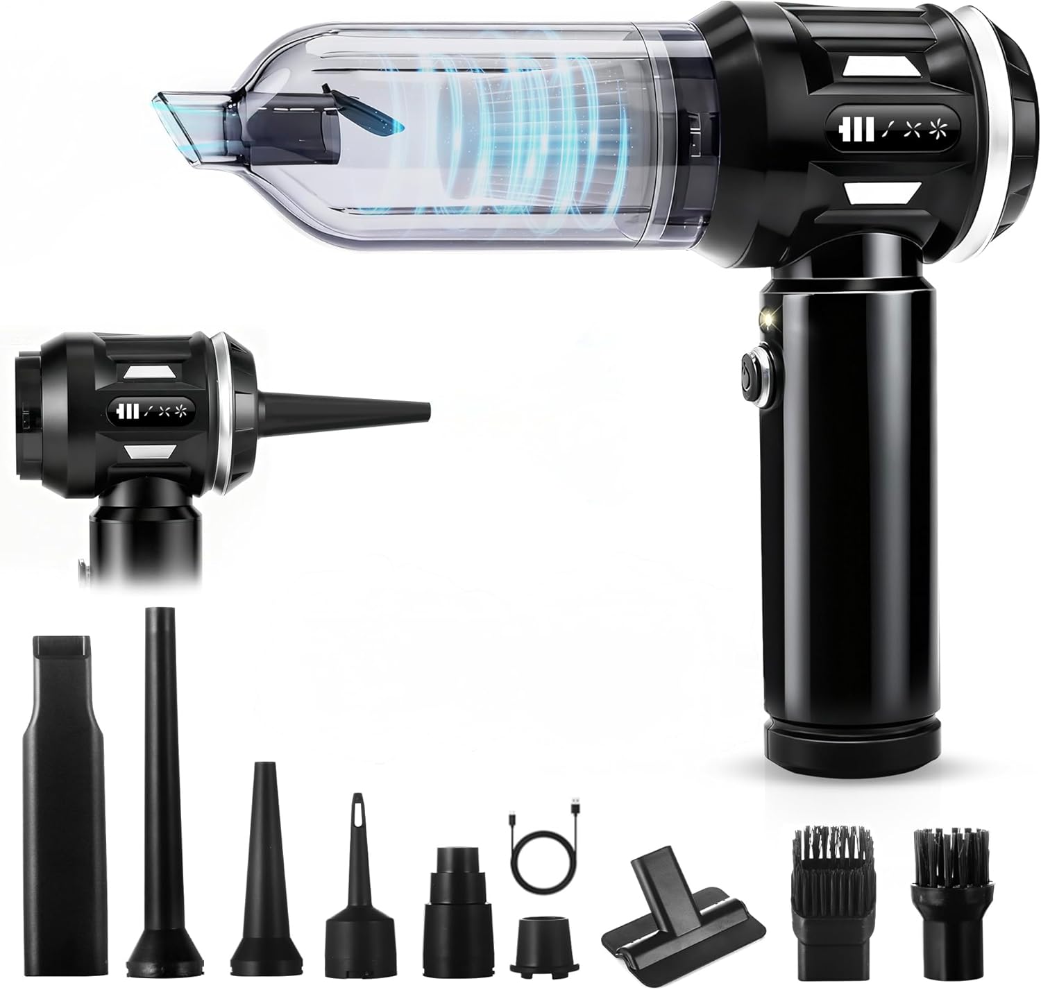 MusyVocay Mini Aspirateur Sans Fil 85W - Aspirateur Portable Voiture Maison Avec 2 Vitesses Et Éclairage Aspirateur Led Multifonction