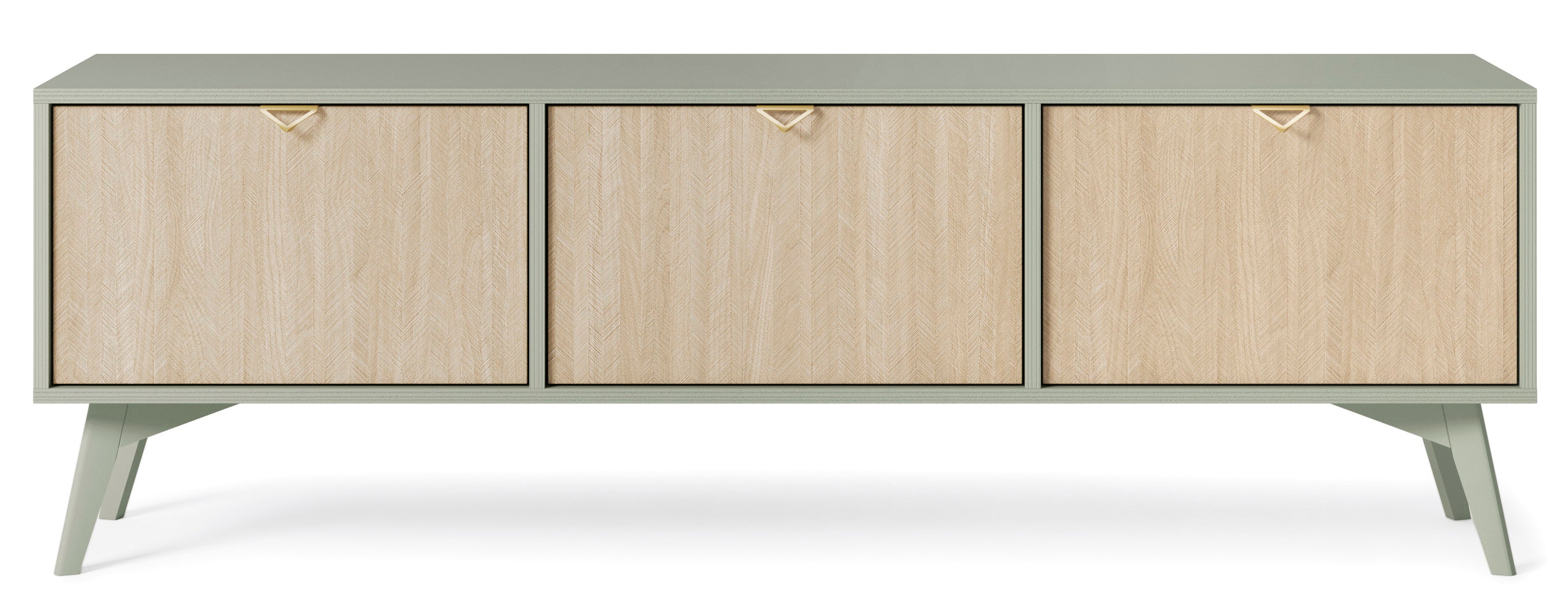 Szafka RTV: jodełka eukaliptusowa / jodełka skandynawska, nogi drewniane, 158 x 52 x 38 cm - 2
