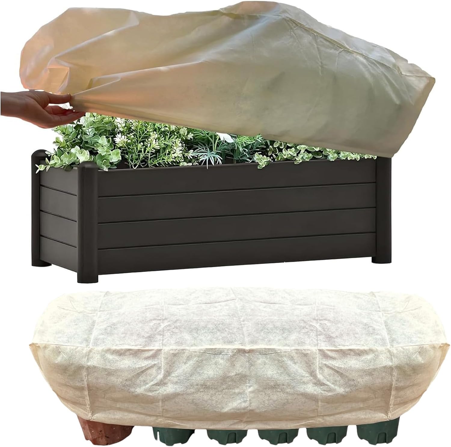 Lot de 2 housses rectangulaires pour pots d'hiver-150*40*45cm, polaire ...