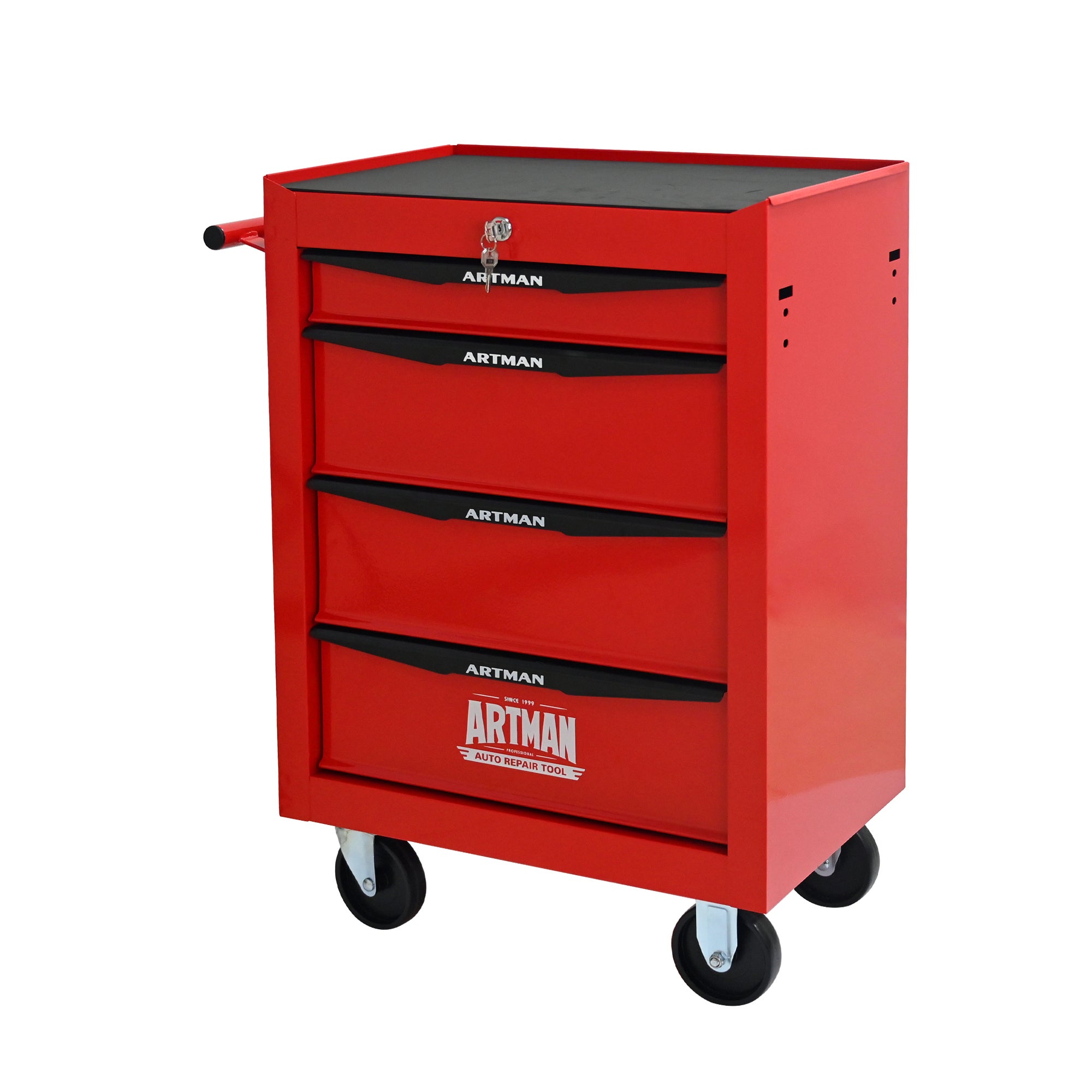 Coffre à outils roulant en métal avec 4 tiroirs, armoire à outils d'affûtage de 50 cm avec glissières à billes, boîte de rangement en acier - 9