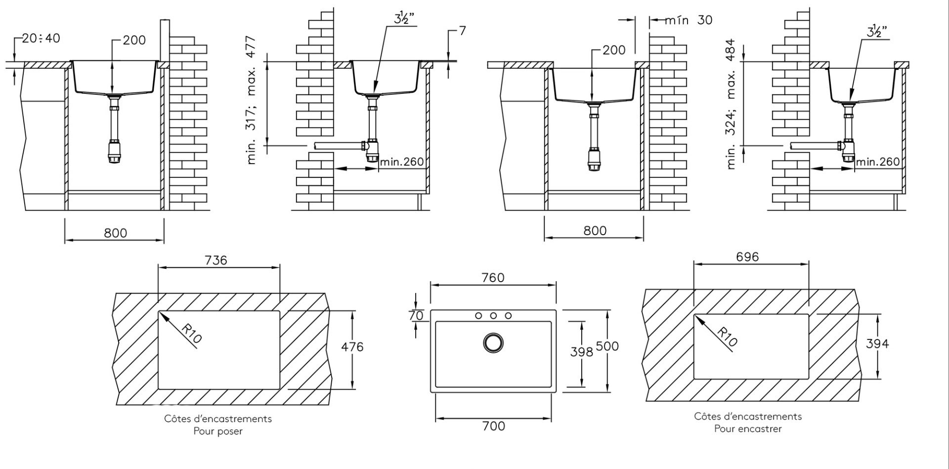 Sierra lavello a vasca grande singola 76x50 in resina nera - 3