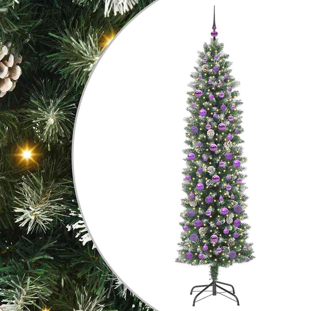 Sztuczne smukłe drzewo bożonarodzeniowe Zielono-biały 210 cm