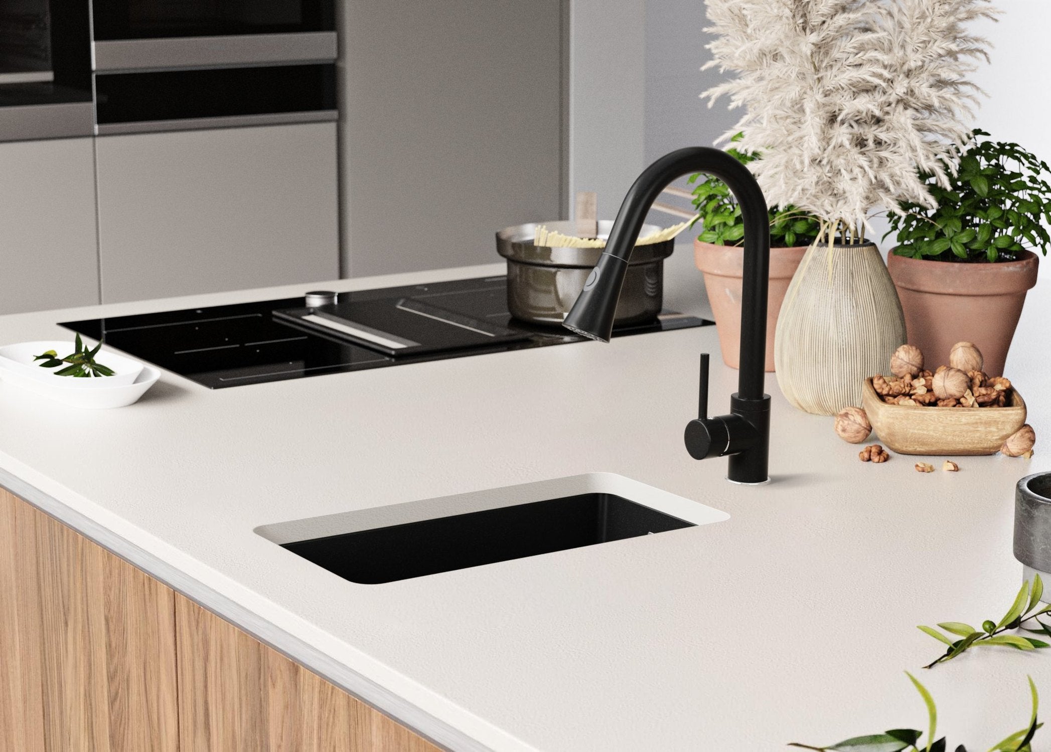 Lavandino sottotop Tutto Nero 26x47cm, Lavello in Granito a 1 vasca + Sifone Classico + Accessori, Lavabo da Cucina al mobile 30cm - London PRIMAGRAN - 9