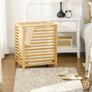 HOMCOM Cesto Portabiancheria In Bambù – 100 Litri Con Coperchio – 2 Sacchetti Lavabili – Marrone