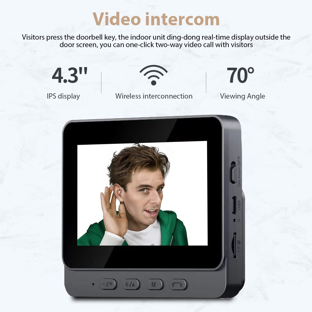 4.3 polegadas ecrã IPS 2.4G sem fios campainha vídeo com intercomunicador com ecrã - 3