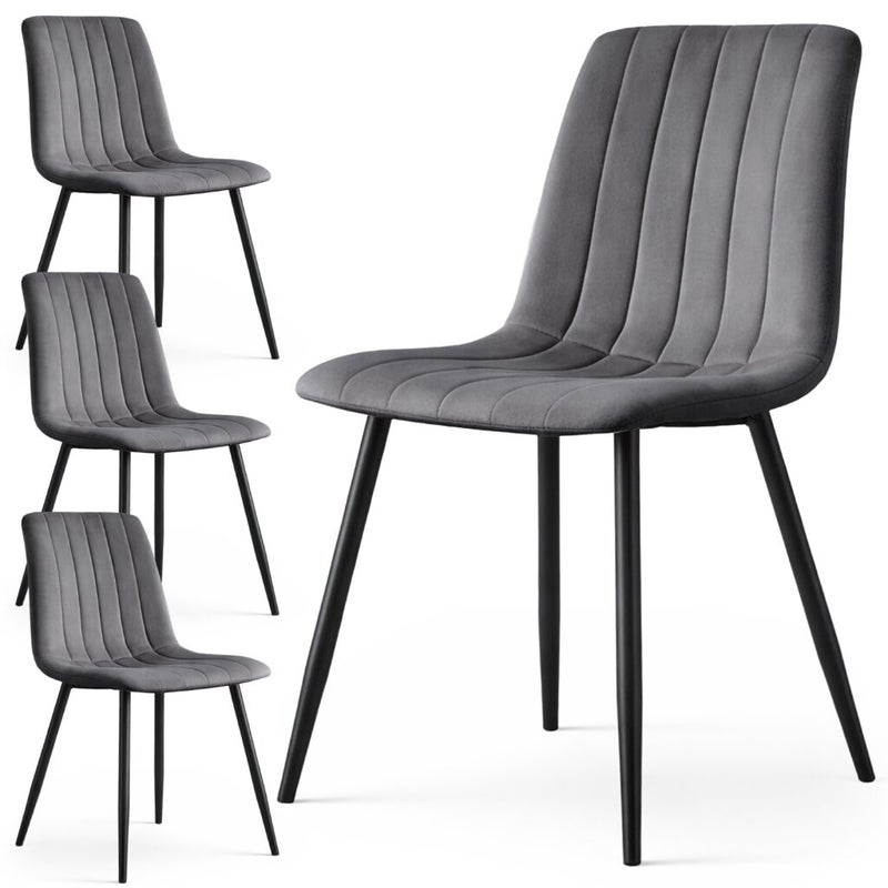 4x Welurowe krzesło tapicerowane pikowane Ciemny Grafit LIVO Czarne nogi