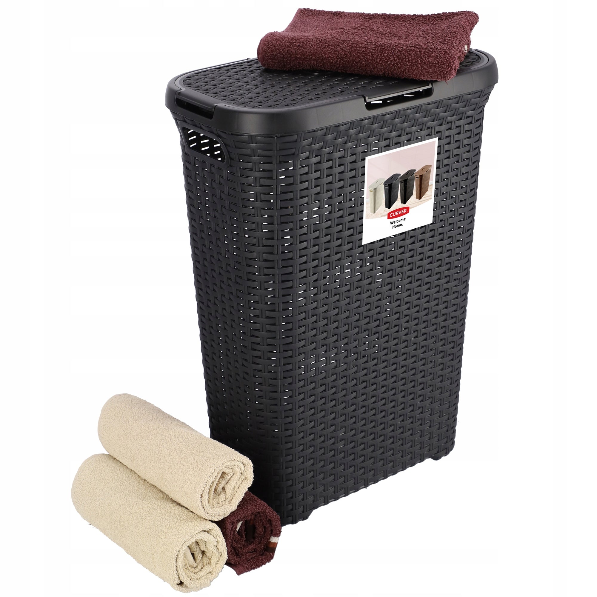 Curver - Panier à Linge Gris Foncé 40 Litres - Design Scandinave, 100% Plastique Recyclé