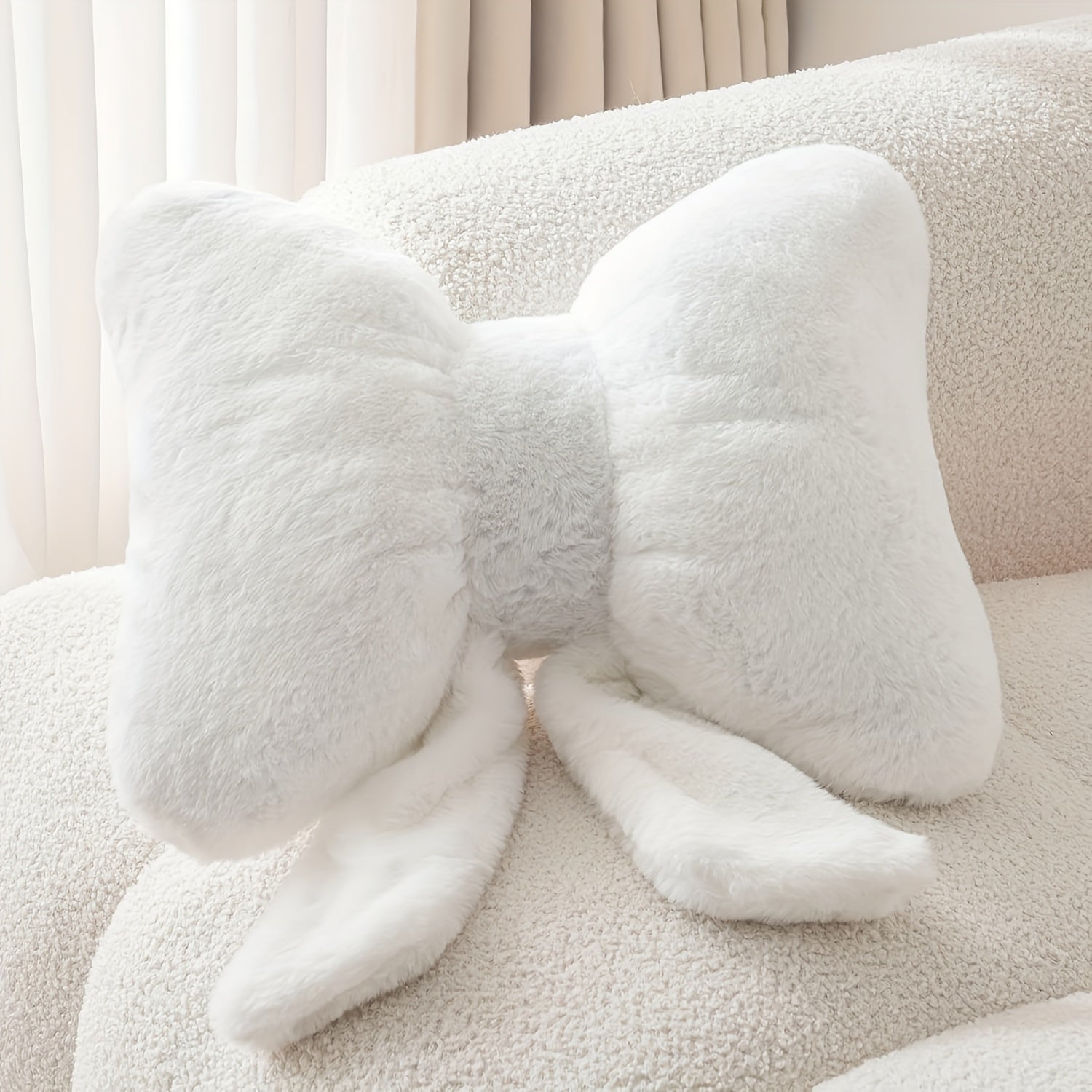 Coussin à nœud mignon, doux et moelleux, lavable à la main, coussin de soutien lombaire pour voiture, décoration pour chambre et canapé (blanc) - 4