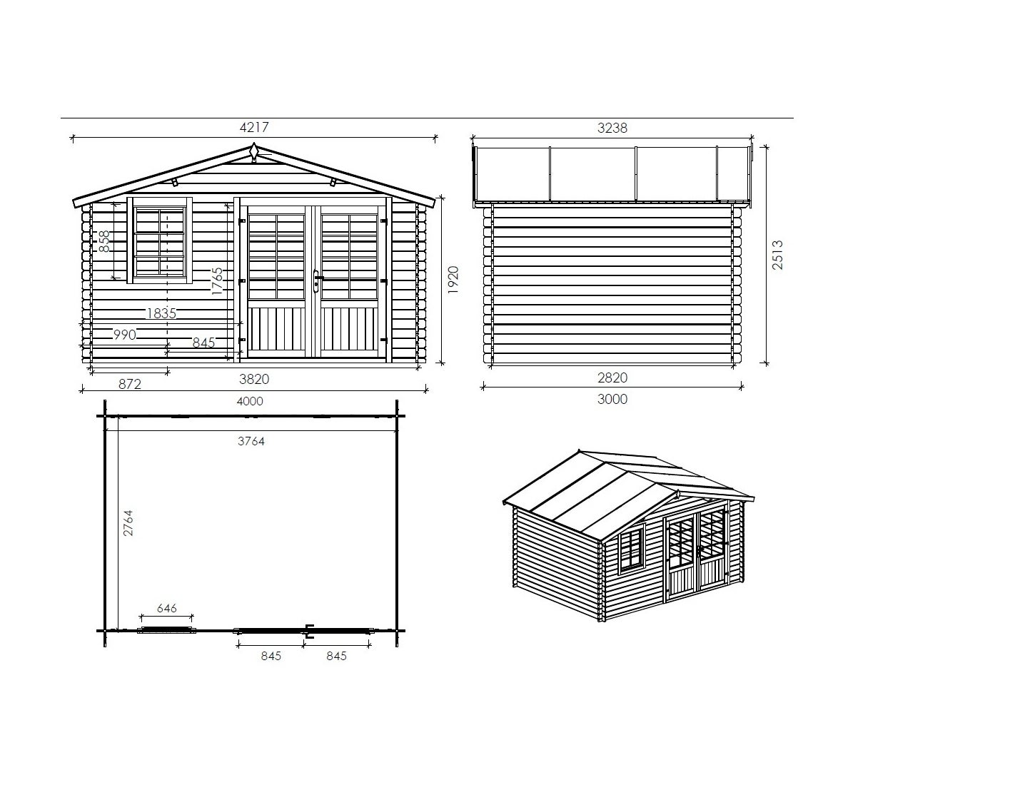 Abri de jardin en bois - 12m2 - 4x3m - Traité - Ep. 28mm - Couleur: marron - DOM595 - ALTANKA - 3