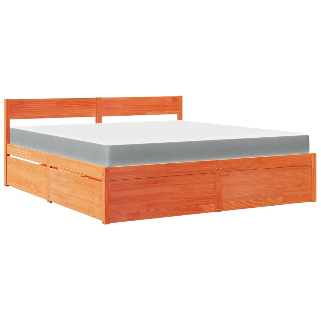 Lit avec tiroirs/matelas cire marron 180 x 200 cm bois massif de pin - 2
