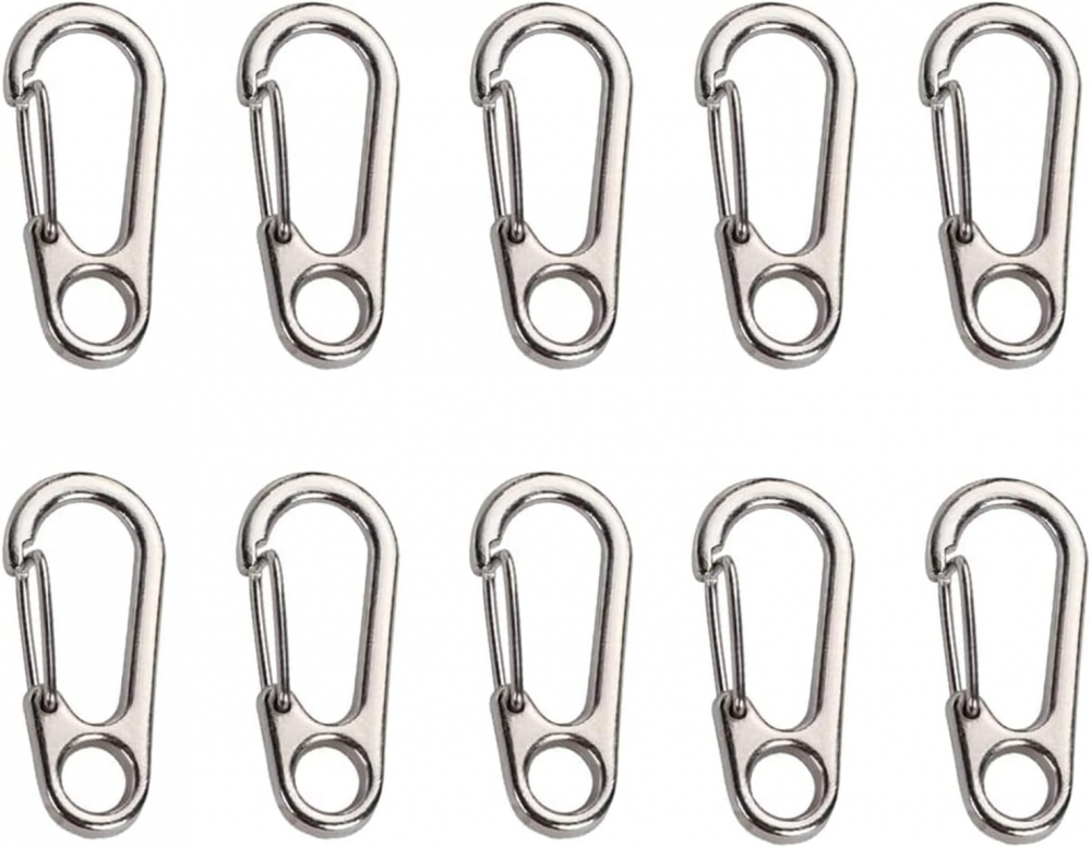 Mini karabińczyk - Srebrny - 10 sztuk - 1,4 x 3,1 cm - Karabińczyk z klipsem - Metalowy - Brelok do kluczy - Do campingu - Stop cynku