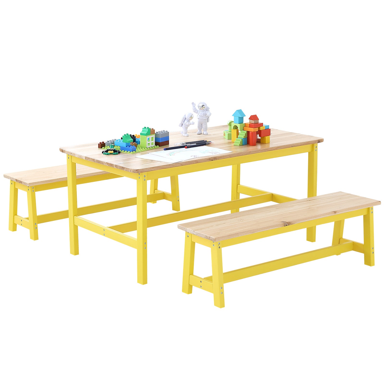Ensemble de jardin avec table et banc en bois massif PALU - Decome Store