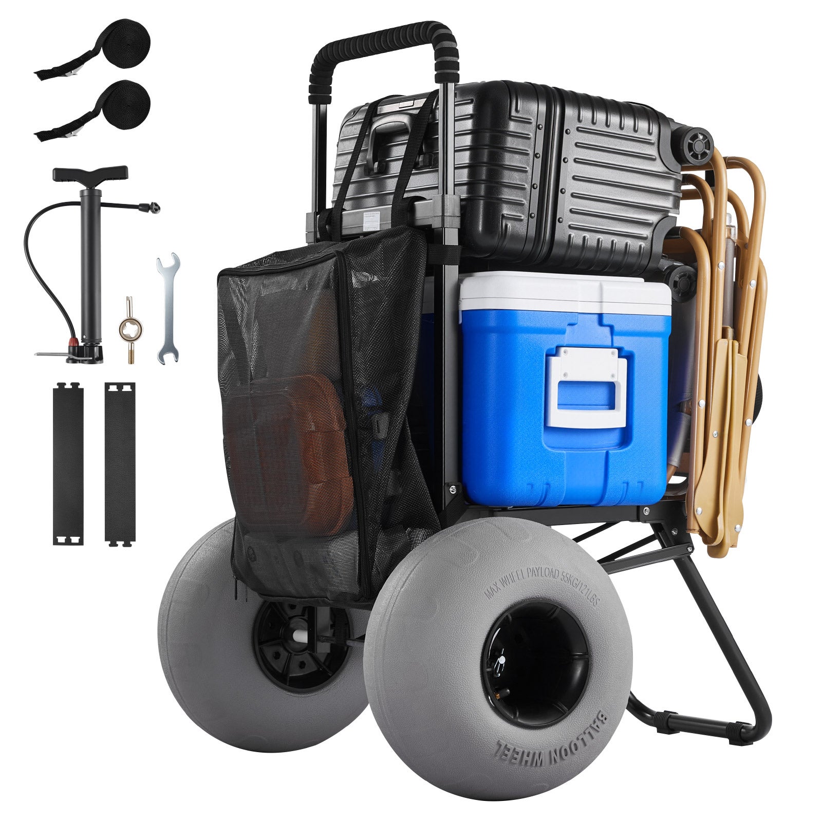 Diable de Plage VEVOR, Carucul Transportabil Flectabil, Capacitate maximă 75 kg, pentru Camping, Pescuit, Grădină Exterior 75000g