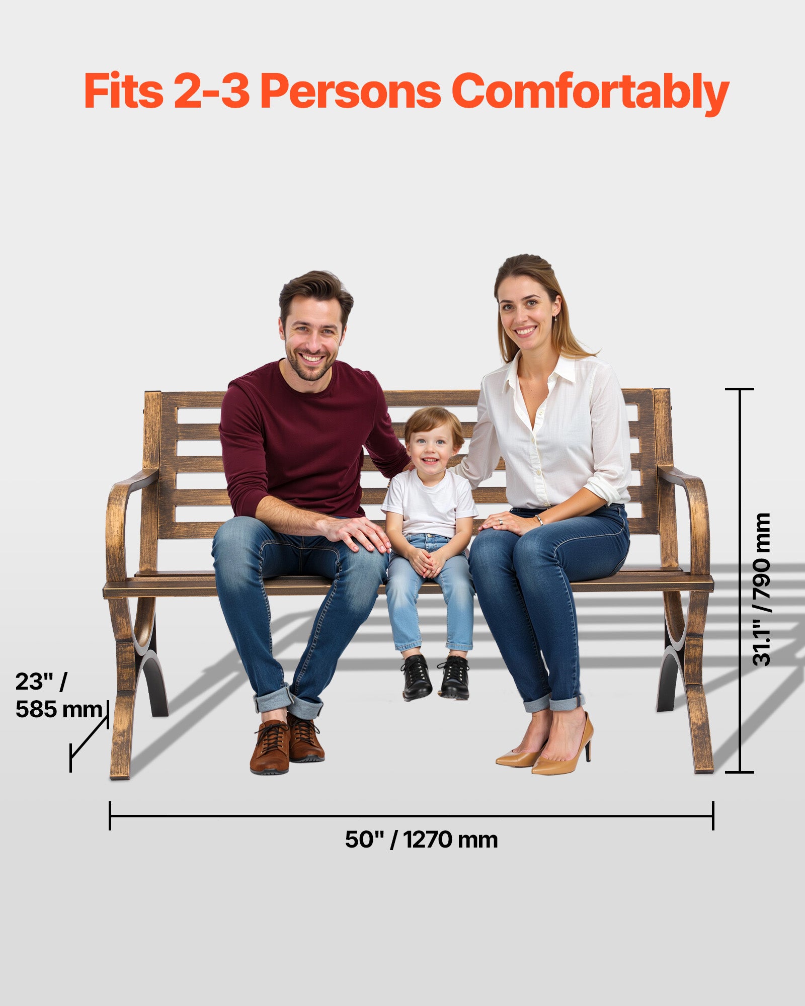 Banc jardin,VEVOR 127 cm,en acier carbone avec dossier lattes,accoudoirs bords arrondis,résistant intempéries pour terrasse,parc,bronze antique - 4