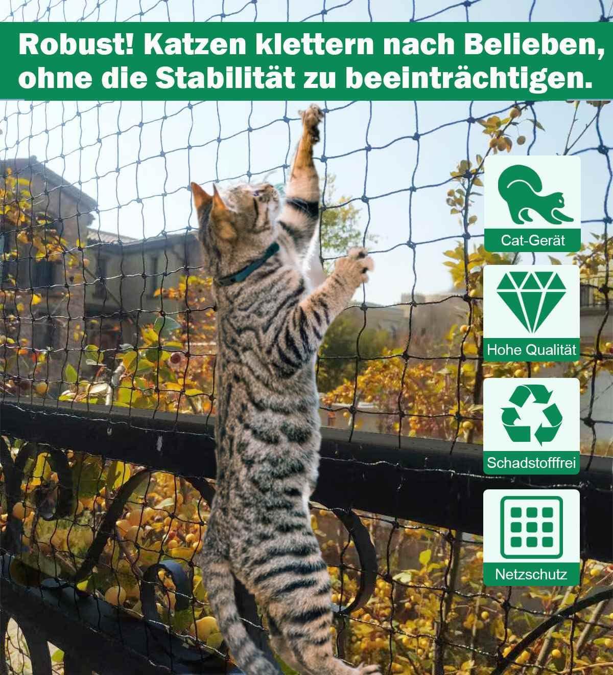 Rete di protezione per gatti da balcone - Resistente - Anti-morso - Anti-invecchiamento - per balcone e finestra (Nero) 10 x 3 metri - 6