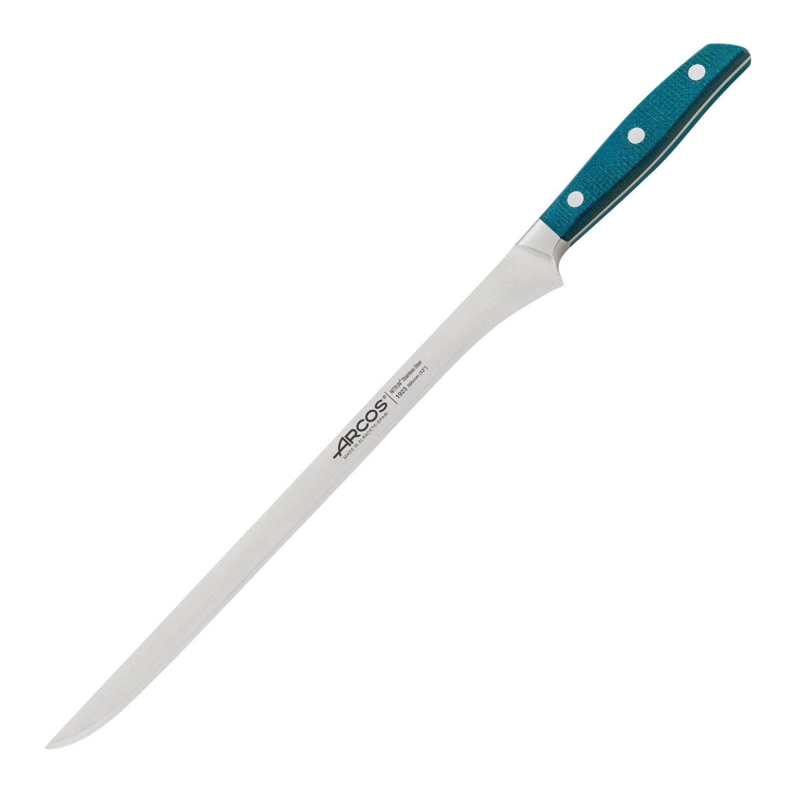 Arcos Hermanos Arcos Brooklyn, Cuchillo Jamonero 30 Cm Acero Inoxidable Forjado Nitrum Carne/Azul Acero Inoxidable, Leroy Merlin