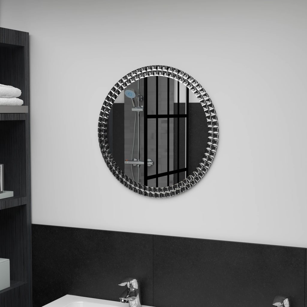 Miroir rond moderne avec cadre en verre trempé design Marbre vert foncé